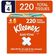 Kleenex Anti-Viral Facial Tissues, 4 Cube Boxes, 55 Tissues per Box, 3-Ply