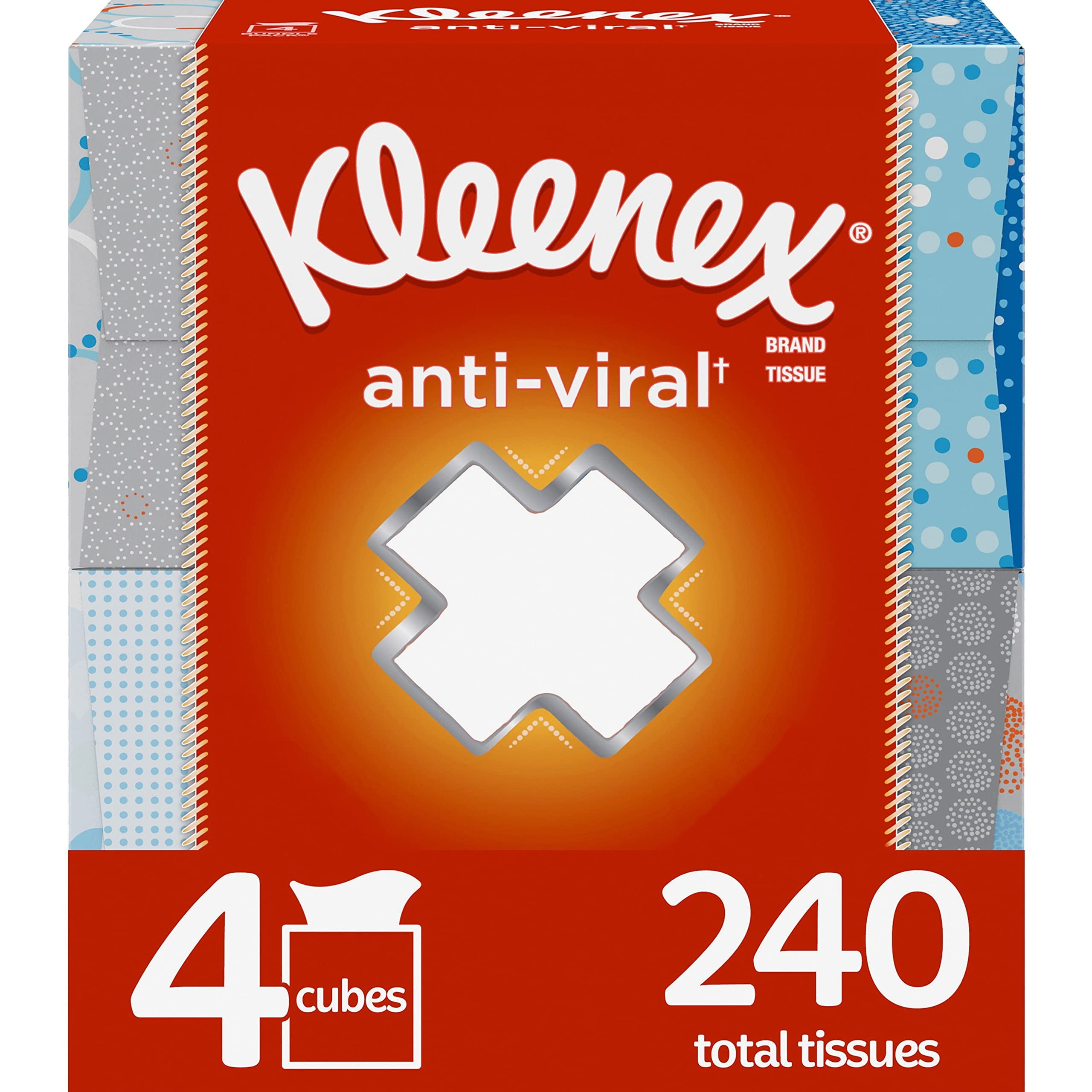 Kleenex Anti-Viral Facial Tissues, 4 Cube Boxes, 60 Tissues Per Box (240 Tissues Total)