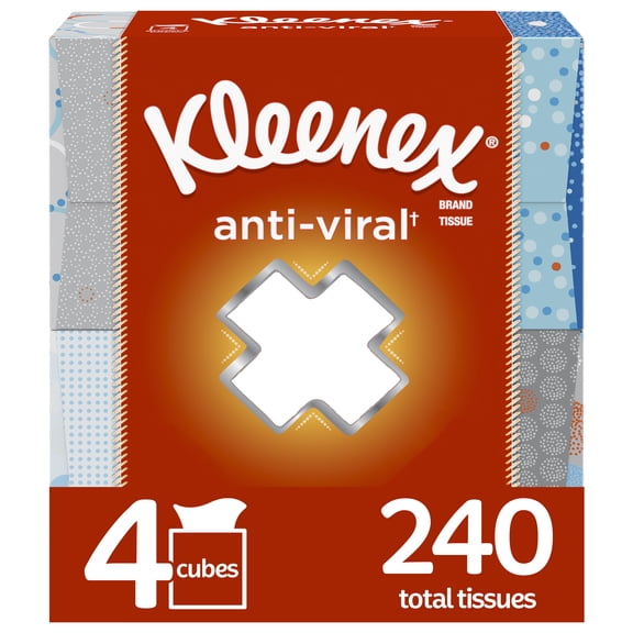 Kleenex Anti-Viral Facial Tissues, 4 Cube Boxes, 60 Tissues per Box (240 Tissues Total)