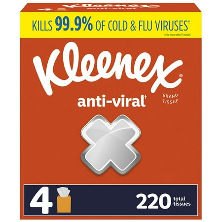 Kleenex Anti-Viral Facial Tissues, Classroom Or Office Tissue, 4 Cube Boxes, 55 Tissues Per Box, 3-Ply (220 Total Tissues)