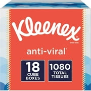 Kleenex Anti-Viral Facial Tissues, Cube Box, 60 Tissues per Box, 18 Packs (1,080 Tissues Total)