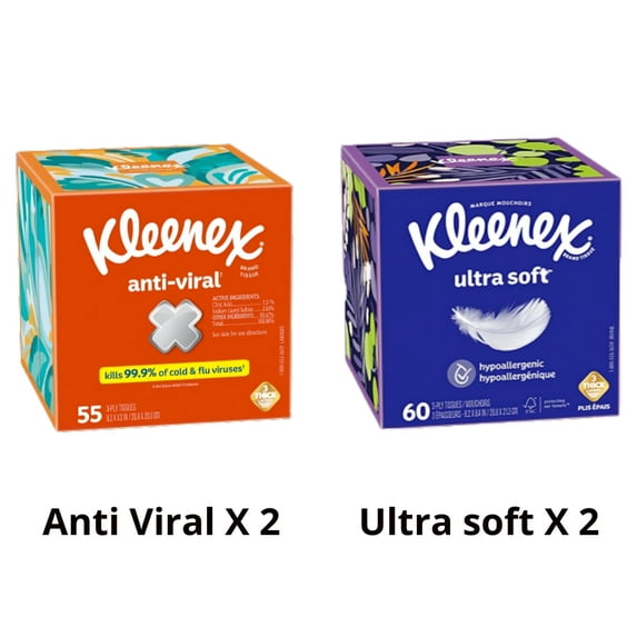 Kleenex Anti-Viral & Ultra Soft Pack of 2 Cube Box