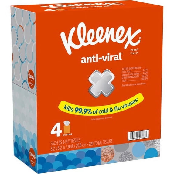 Kleenex Anti-viral Facial Tissue - 3 Ply - White - Anti-viral, Soft - For Face, Business, Commercial - 55 Per Box - 12 / Carton | Bundle of 2 Cartons