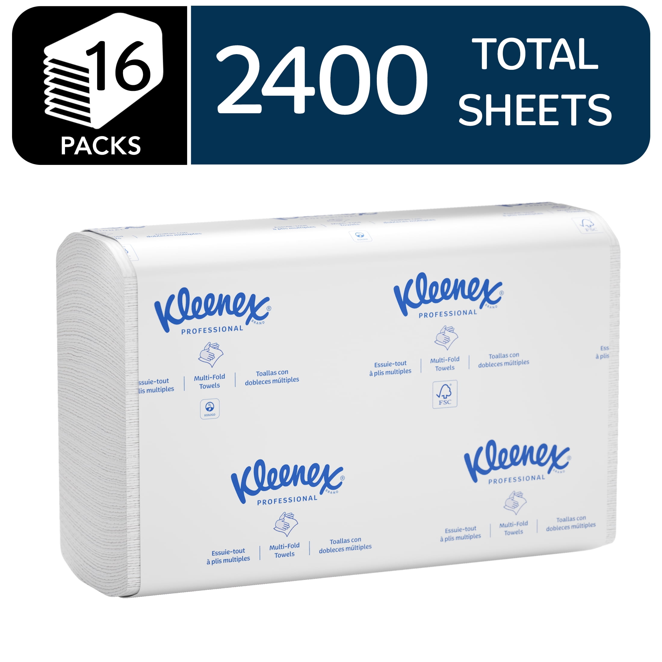 Kleenex Professional Universal C-Fold Folded Paper Towels, Bulk (01500), Absorbent, White (150 Sheets/Pack, 16 Packs/Case, 2,400 Sheet Total)