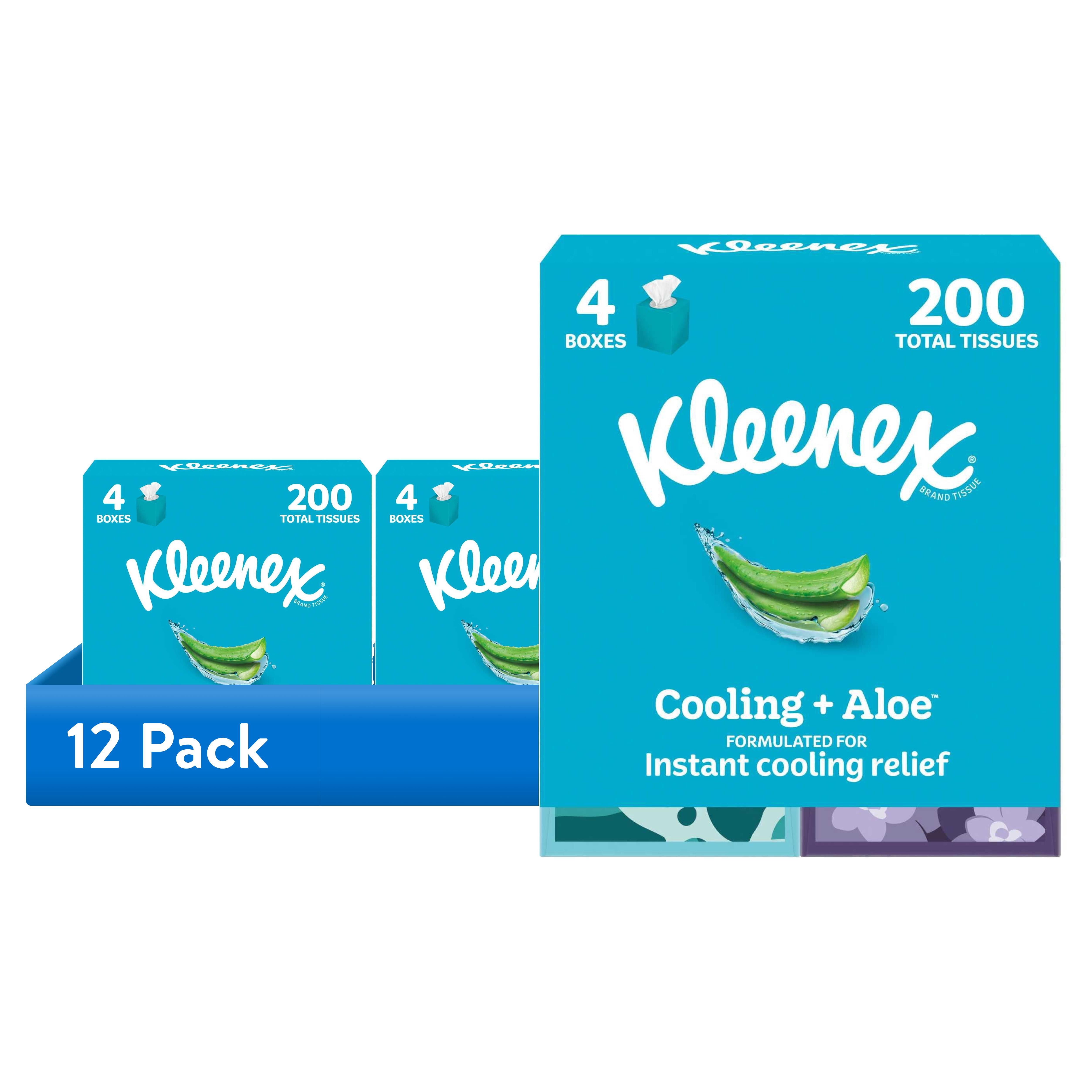 (12 pack) Kleenex Cooling + Aloe 2-Ply Cube Box Facial Tissues, 4 Pack (200 Total Tissues)
