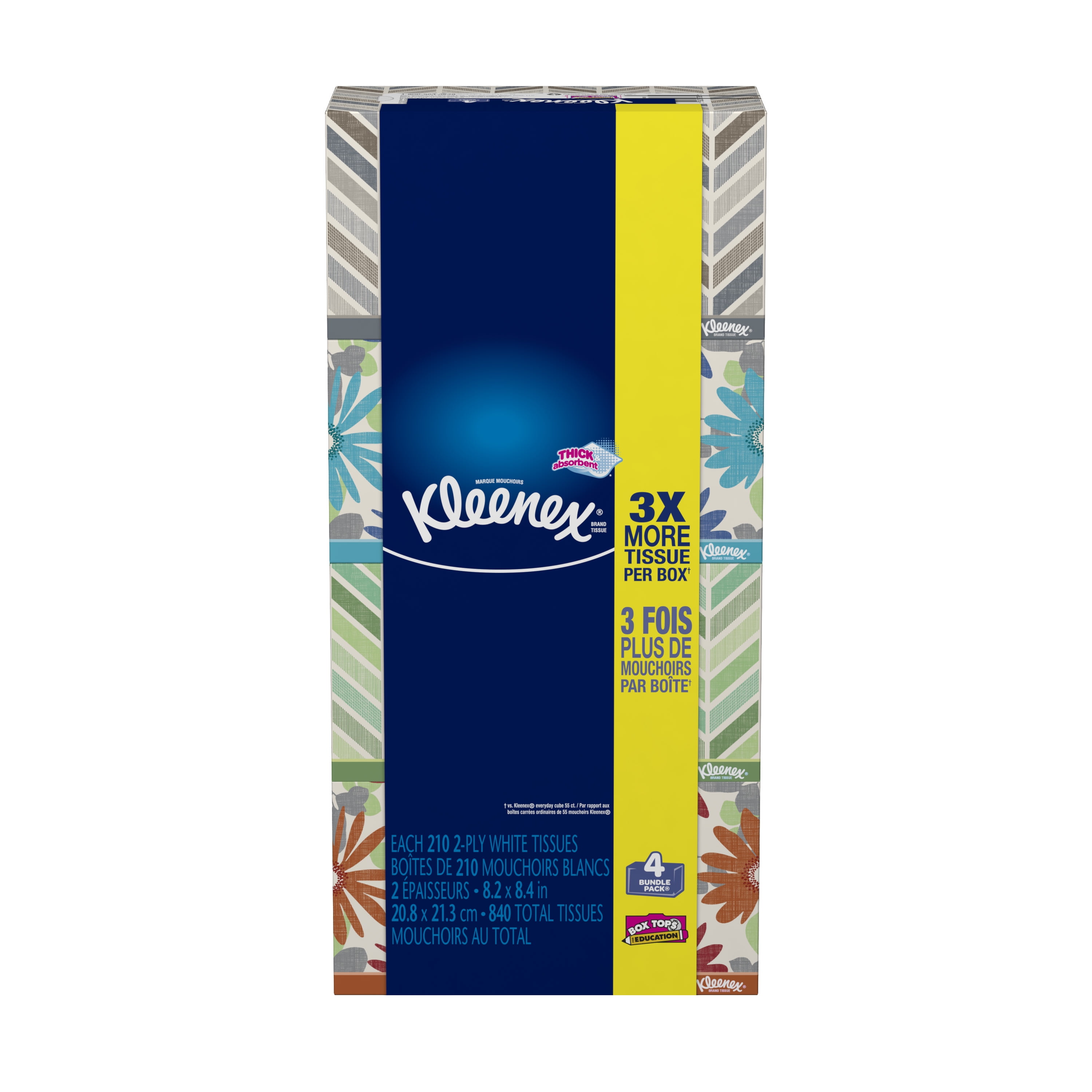 Kleenex Everyday Facial Tissues, 4 Flat Boxes (840 Total Tissues