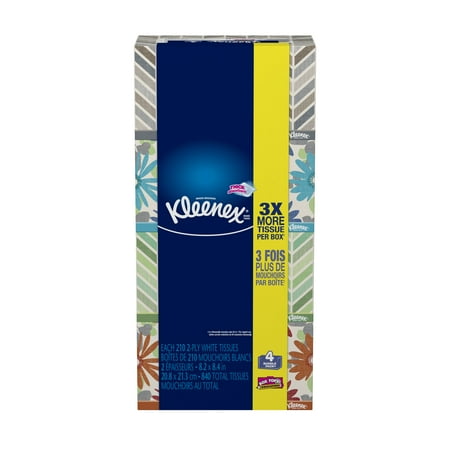 Kleenex Everyday, Non-Lotion, 210 Facial Tissues per Box, 4 Flat Boxes