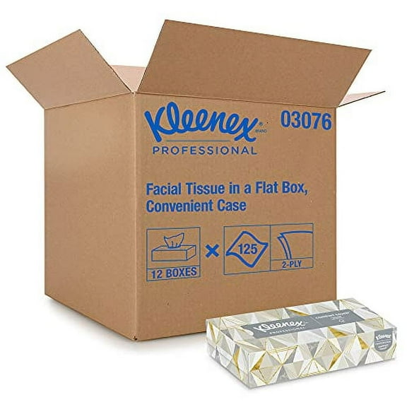Kleenex Facial Tissue, White, 8-2/5 x 8-3/5 Inch, 125 Tissues per Box, 12 Count
