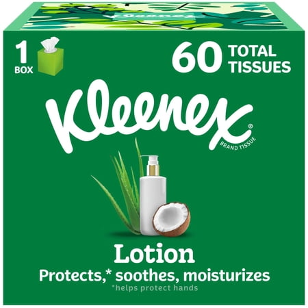 Kleenex Lotion Facial Tissues with Coconut Oil, 1 Cube Box, 60 Tissues Per Box, 3-Ply