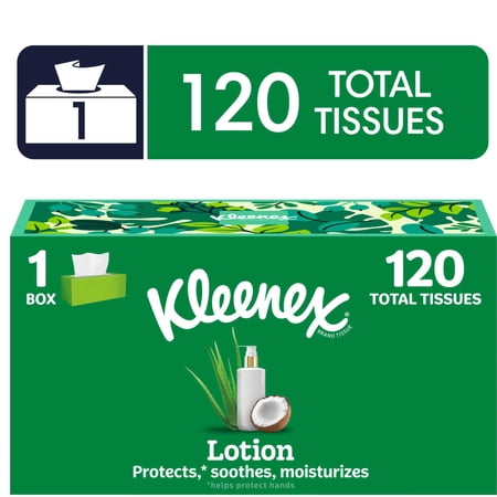 Kleenex Lotion with Coconut Oil 3-Ply Flat Box Facial Tissues, 1 Pack (120 Total Tissues)
