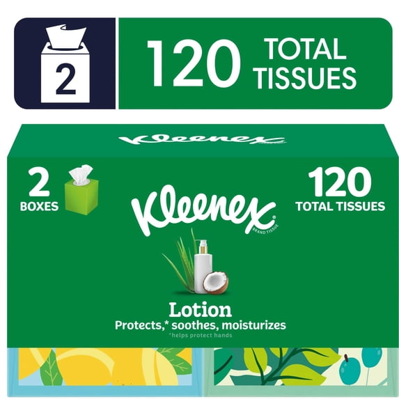 Kleenex Lotion Facial Tissues with Coconut Oil, 2 Cube Boxes, 60 Tissues per Box, 3-Ply