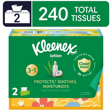 Kleenex Lotion Facial Tissues with Coconut Oil, 2 Flat Boxes, 120 Tissues per Box, 3-Ply