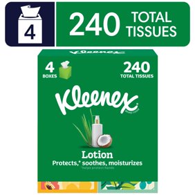 Kleenex Lotion Facial Tissues with Coconut Oil, 4 Cube Boxes, 60 Tissues per Box, 3-Ply