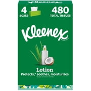 Kleenex Lotion Facial Tissues with Coconut Oil, 4 Flat Boxes, 120 Tissues Per Box, 3-Ply