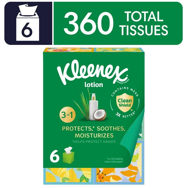 Kleenex Lotion Facial Tissues with Coconut Oil, 6 Cube Boxes, 60 Tissues per Box, 3-Ply