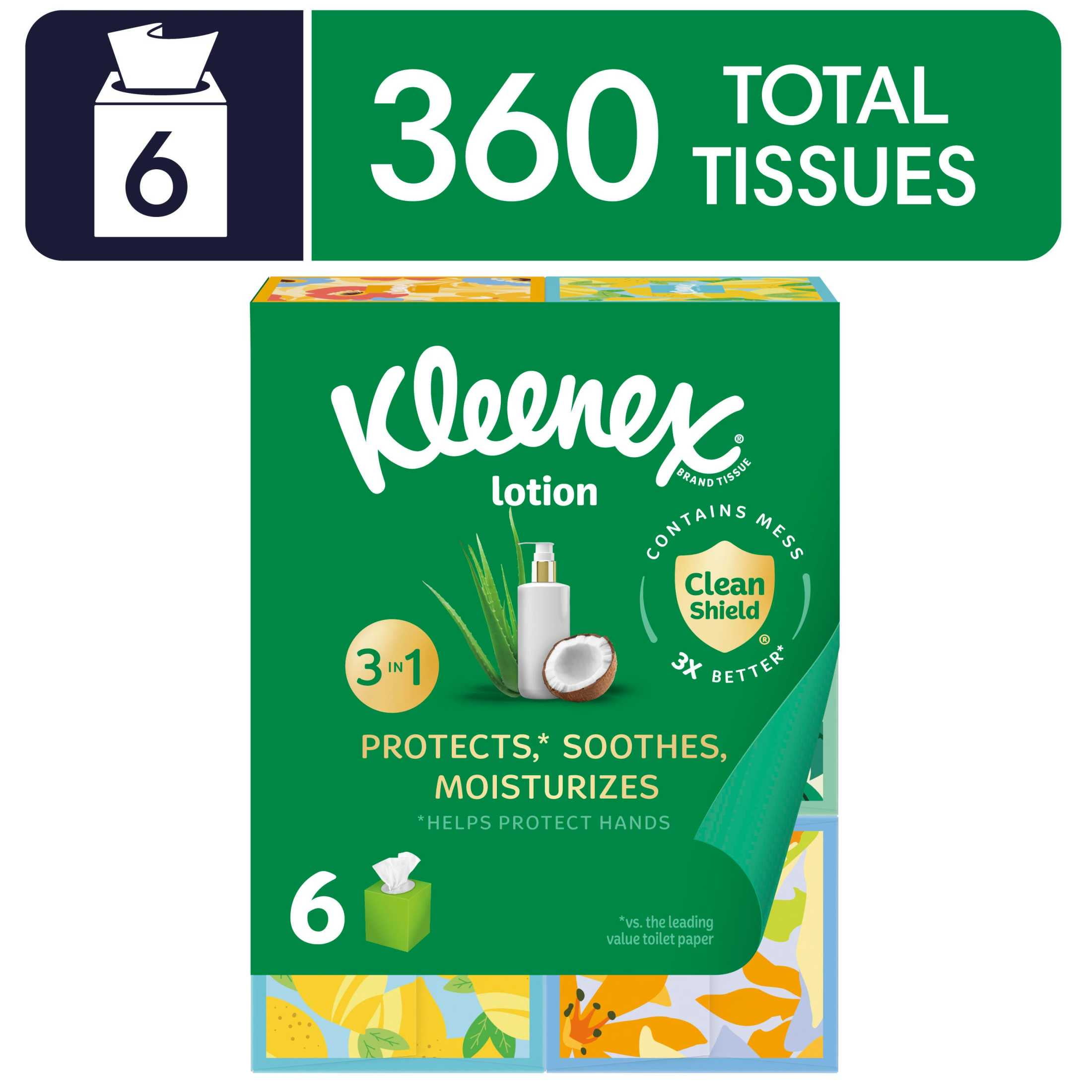 Kleenex Lotion Facial Tissues with Coconut Oil, 6 Cube Boxes, 60 Tissues per Box, 3-Ply