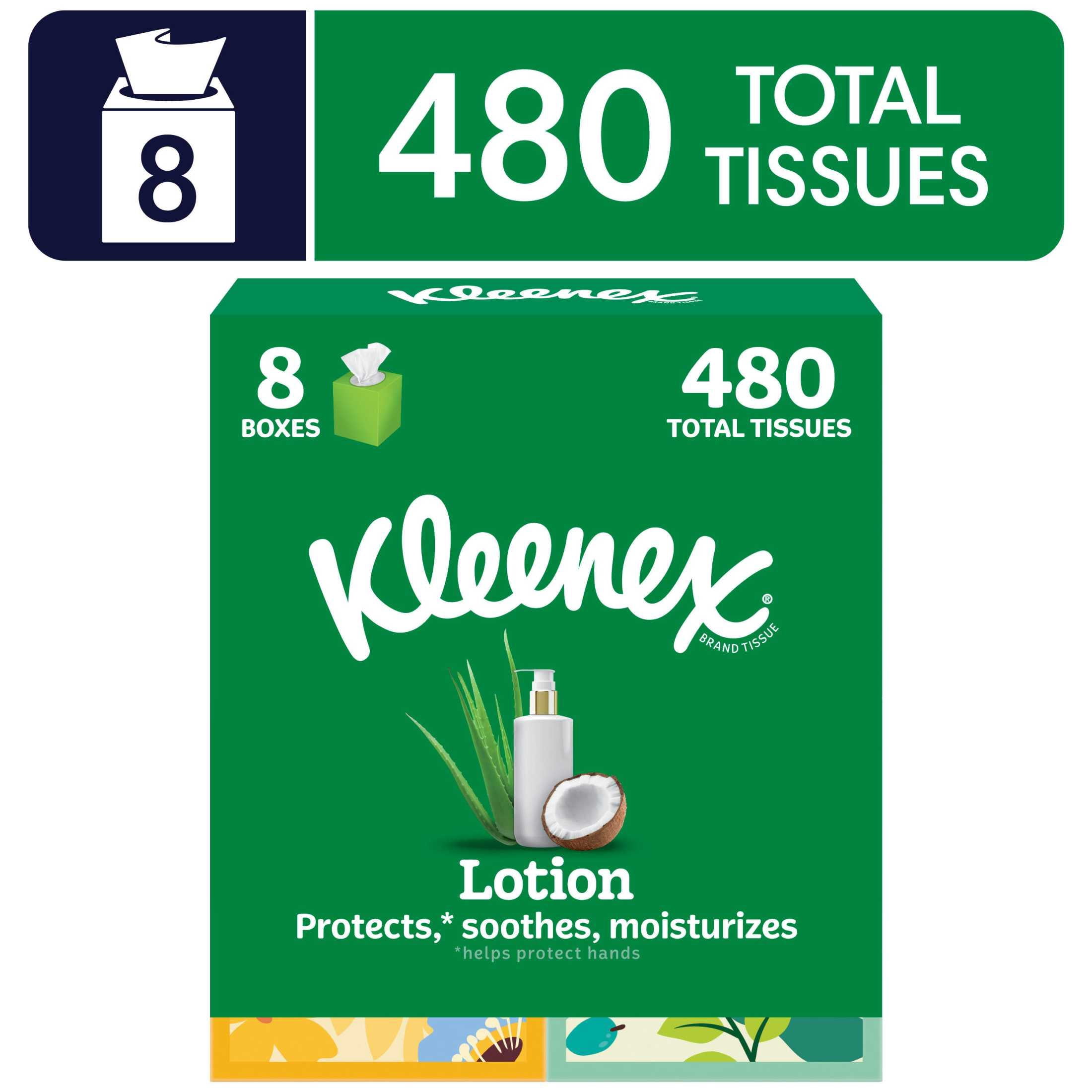 Kleenex Lotion Facial Tissues with Coconut Oil, 8 Cube Boxes, 60