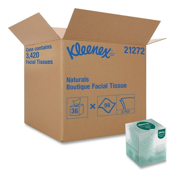 Kleenex Naturals Facial Tissue, 2-Ply, White, 95 Sheets/Box, 36 Boxes/Carton
