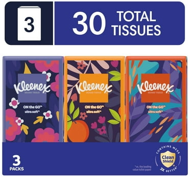 Kleenex On-The-Go Facial Tissues, 3 On-The-Go Packs, 10 Tissues per Pack, 3-Ply