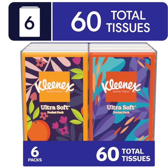 Kleenex On-The-Go Facial Tissues, 6 On-The-Go Packs, 10 Tissues per Pack, 3-Ply