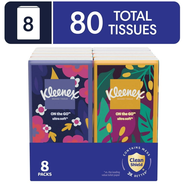 Kleenex On-The-Go Facial Tissues, 8 On-The-Go Packs, 10 Tissues per Pack, 3-Ply