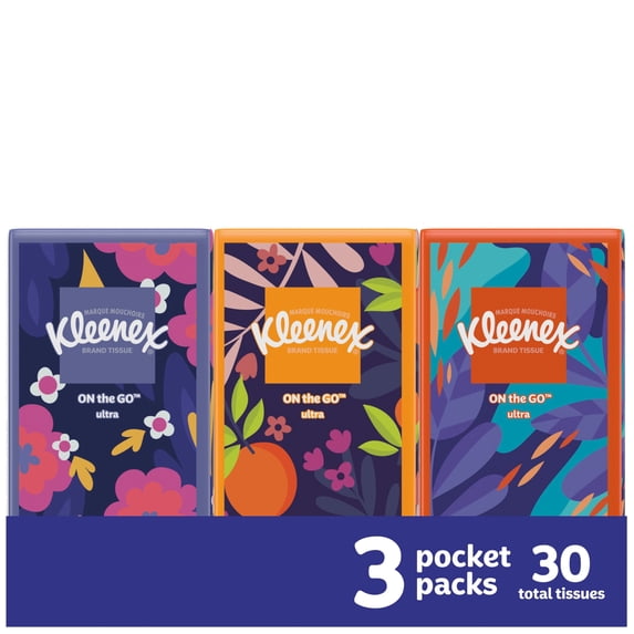 Kleenex On-the-Go Facial Tissues, 3 On-the-Go Packs-Pack of 6