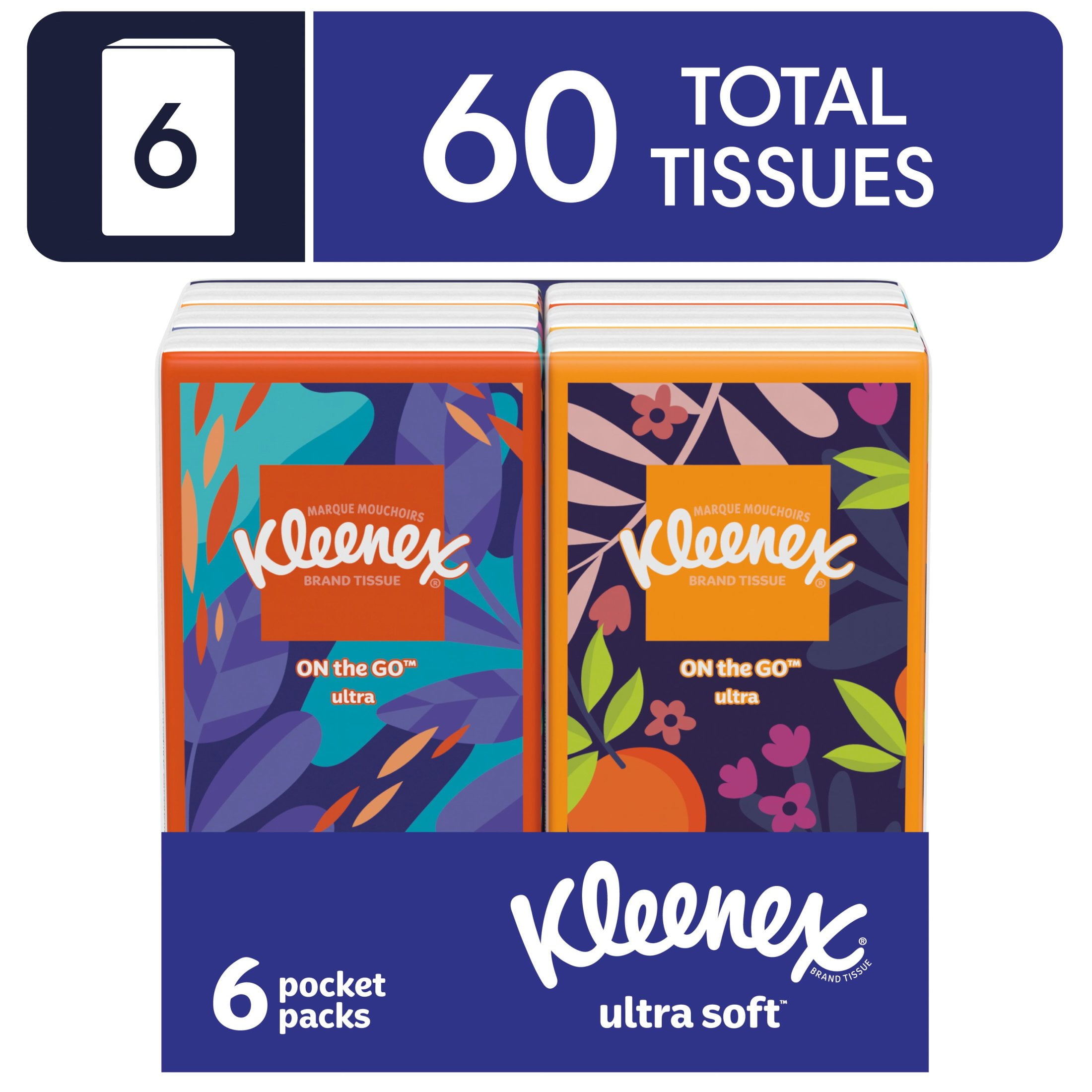 Kleenex On-The-Go Facial Tissues, 6 On-The-Go Packs, 10 Tissues per Pack, 3-Ply