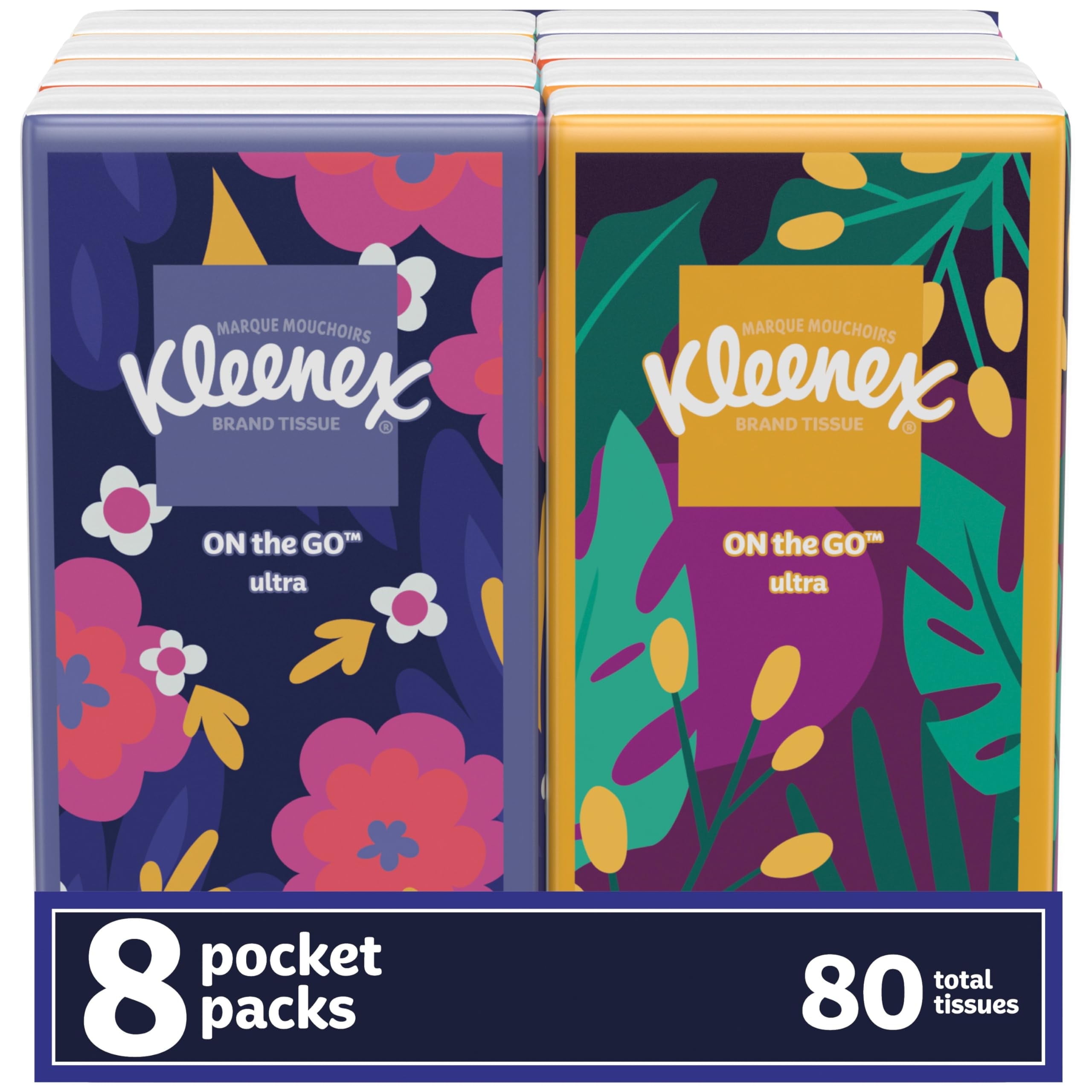 Kleenex Facial Tissues, 8 Travel Packs, 3-Ply, 10 Tissues per Pack