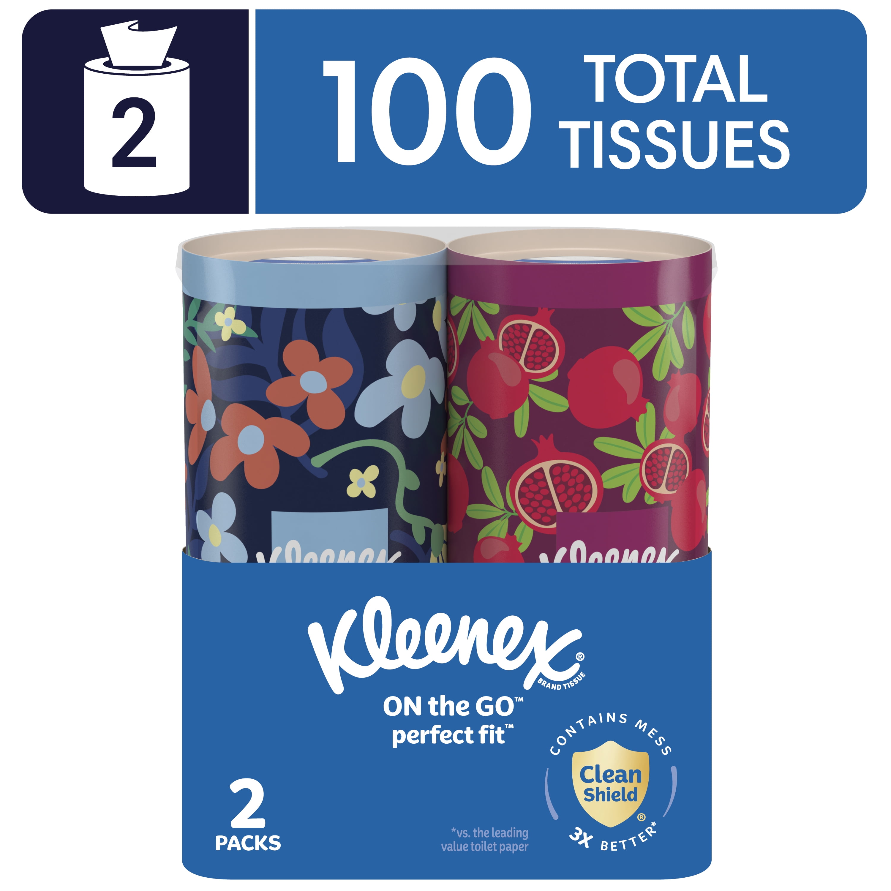 Kleenex Perfect Fit Facial Tissues, 2 Canister Boxes, 50 Tissues per Box, 2-Ply