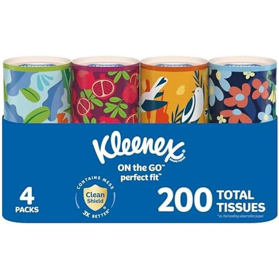 Kleenex Perfect Fit Facial Tissues, 4 Cannisters, 50 Tissues per Can, 2-Ply (200 Total), Packaging May Vary