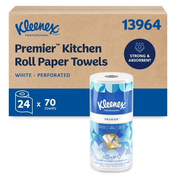 Kleenex Professional Premier Kitchen Paper Towels, Bulk (13964), Cloth-Like Softness, White (70 Sheets/Roll, 24 Rolls/Case, 1,680 Sheet Total)