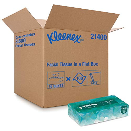 Kleenex Professional Facial Tissue for Business (21400), Flat Tissue Boxes, 36 Boxes/Case, 100 Tissues/Box, 3,600 Tissues/Case