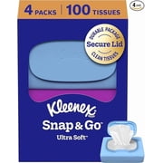 Kleenex Snap & Go Ultra Soft Facial Tissues, 4 On-the-Go Packs, 25 Tissues per Pack, 3-Ply, Packaging May Vary