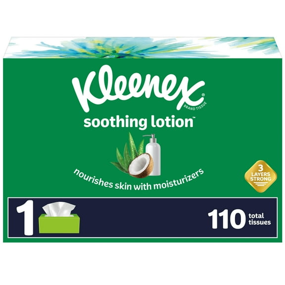 Kleenex Soothing Lotion Facial Tissues, 1 Flat Box (110 Total Tissues)
