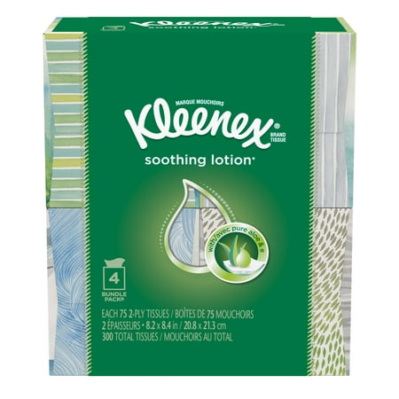 Kleenex Soothing Lotion Facial Tissues, 4 Cube Boxes (300 Total Tissues)