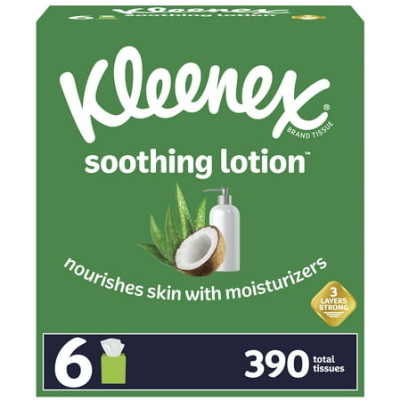 Kleenex Soothing Lotion Facial Tissues, 6 Cube Boxes with 65 White Tissues per Box (390 Total Tissues)