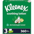 thumbnail image 1 of Kleenex Soothing Lotion Facial Tissues with Coconut Oil, 3 Flat Boxes, 120 Tissues per Box, 3-Ply (360 Total Tissues), Packaging May Vary, 1 of 5
