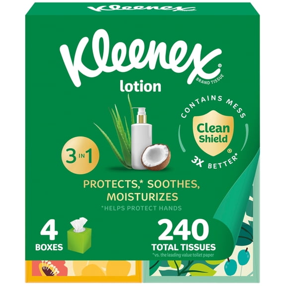 Kleenex Lotion Facial Tissues with Coconut Oil, 4 Cube Boxes
