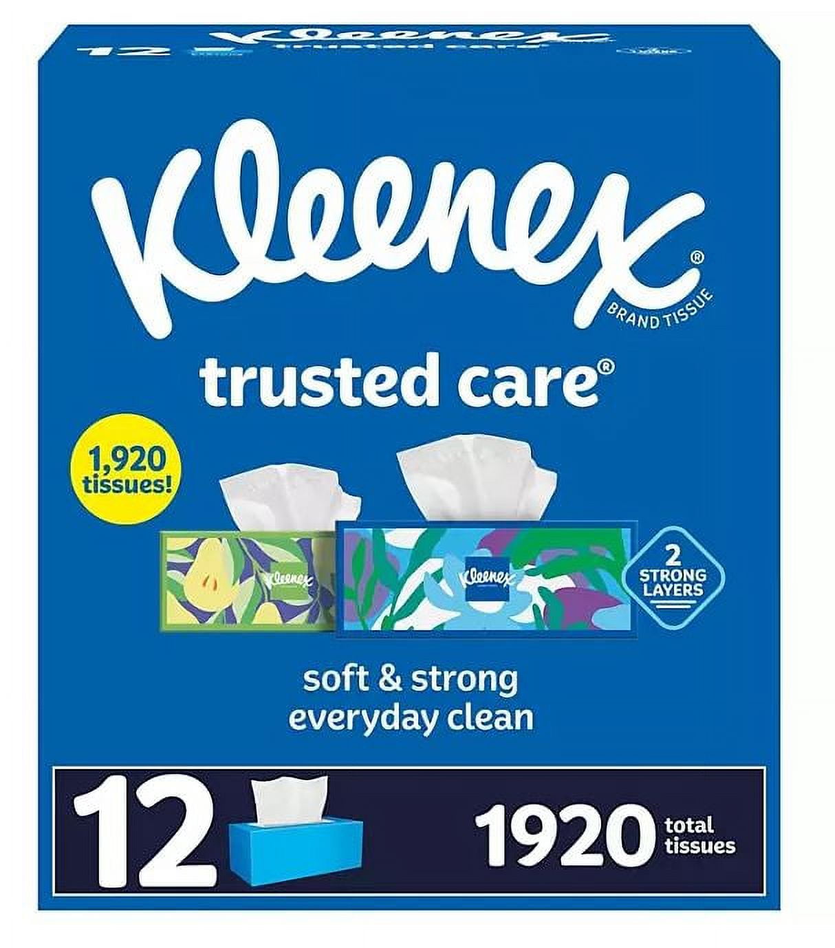 Kleenex Trusted Care 2-ply Facial Tissues, Flat Boxes (160 tissues/box, 12 boxes)