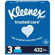 Kleenex Trusted Care Facial Tissues, 3 Flat Boxes (432 Total Tissues)