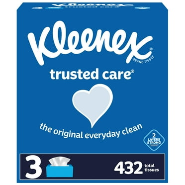 Kleenex Trusted Care Everyday Facial Tissues, 3 Rectangular Boxes, 144 Tissues per Box (432 Tissues Total)