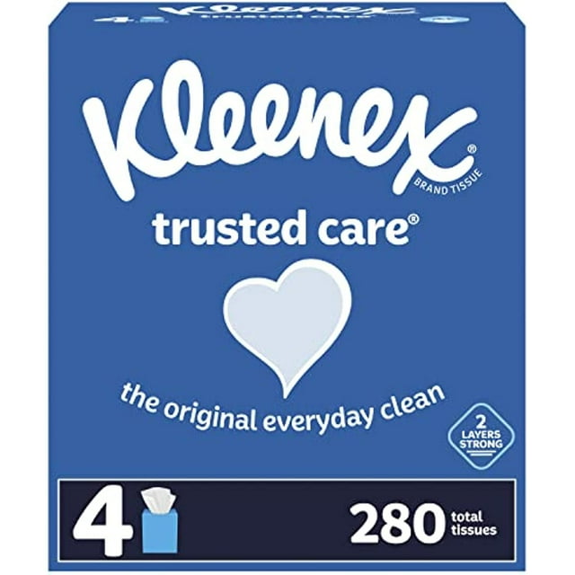 Kleenex Trusted Care Everyday Facial Tissues, 4 Cube Boxes, 70 Tissues