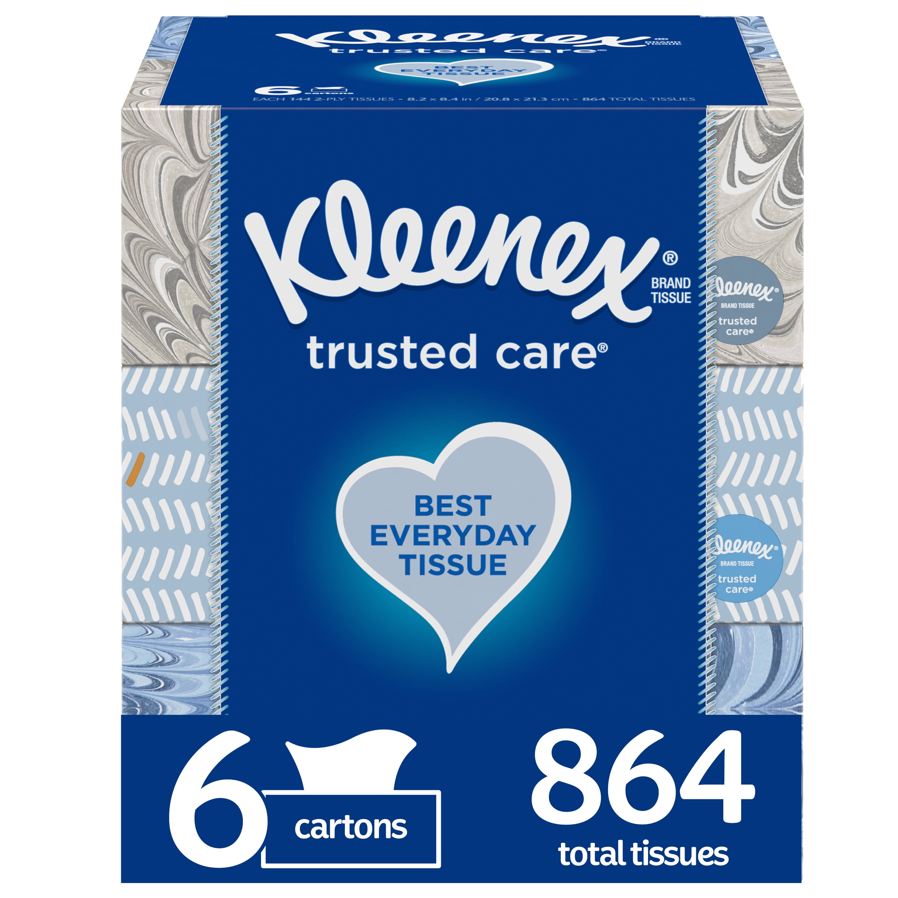 Kleenex Trusted Care Everyday Facial Tissues, 6 Flat Boxes, Soft