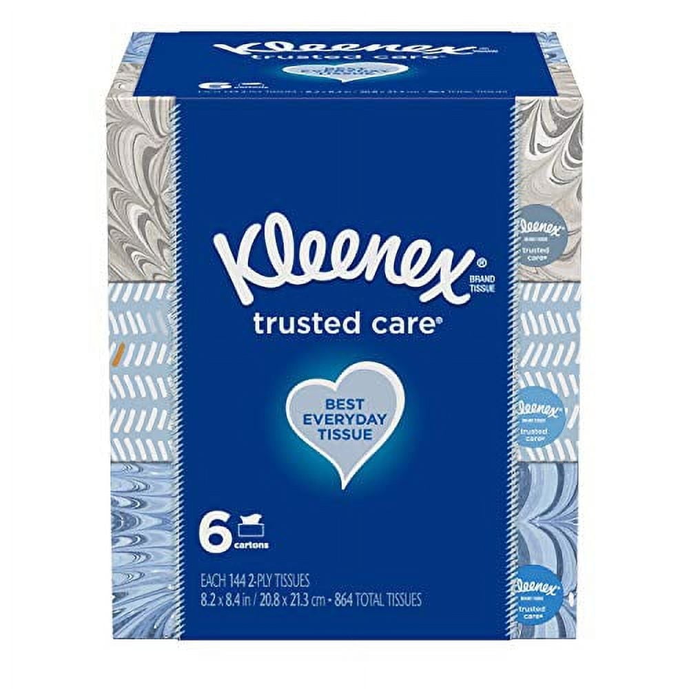 Kleenex Trusted Care Everyday Facial Tissues, 6 Rectangular Boxes, 144 Tissues per Box (864 Tissues Total)