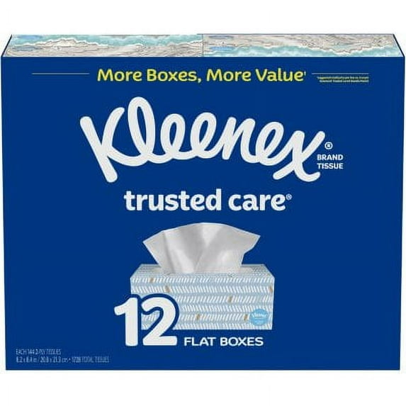 Kleenex Trusted Care Everyday Facial Tissues, Flat Boxes (144 tissues, 12 pk.)