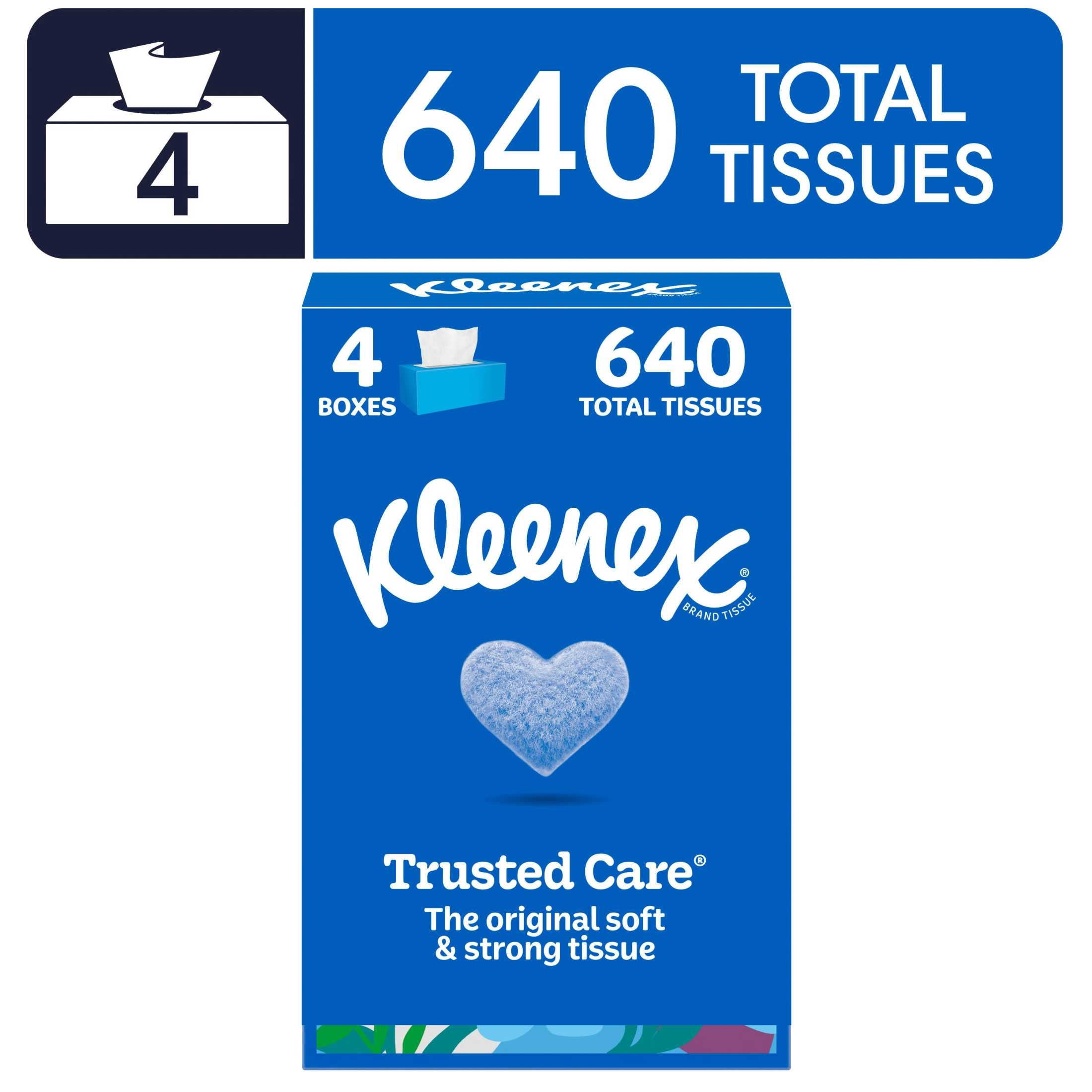Kleenex, Trusted Care Facial Tissues, 4 Flat Boxes, 2-Ply
