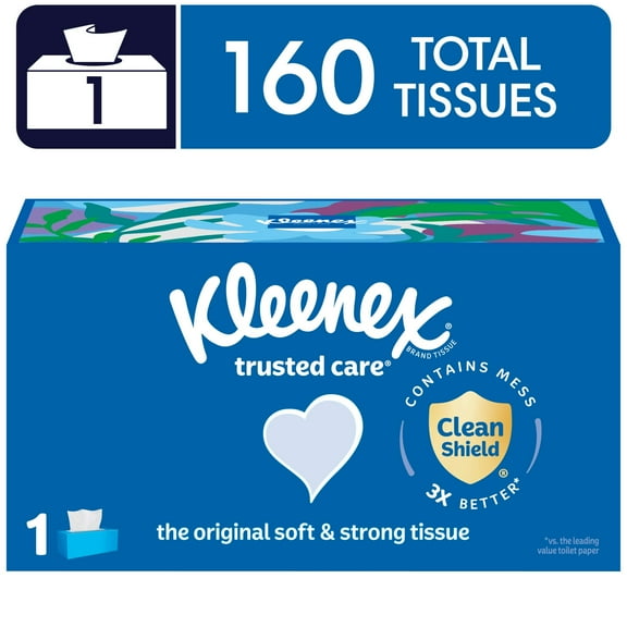 Kleenex Trusted Care Facial Tissues, 1 Flat Box, 160 Tissues per Box, 2-Ply