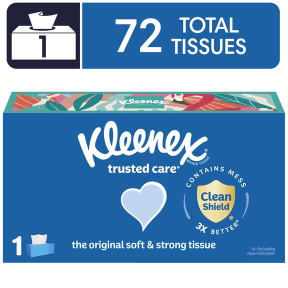 Kleenex Trusted Care Facial Tissues, 72 Tissues per Box, 2-Ply, 2 Flat Box