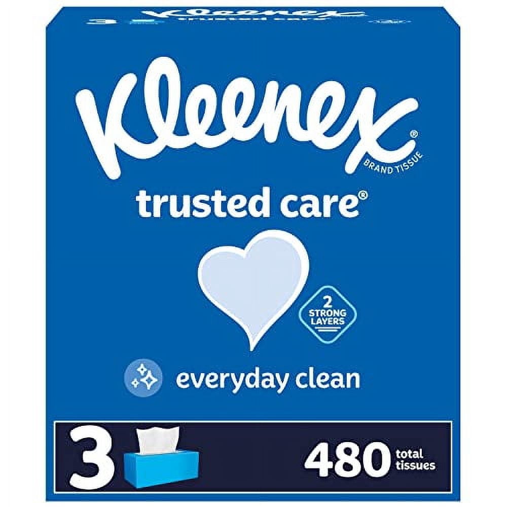 Kleenex Trusted Care Facial Tissues, 160 Count(Pack of 3), 2-Ply (480 Total Tissues), Packaging May Vary
