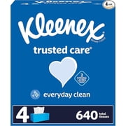 Kleenex Trusted Care Facial Tissues, 4 Flat Boxes, 160 Tissues per Box, 2-Ply 640 Total Tissues